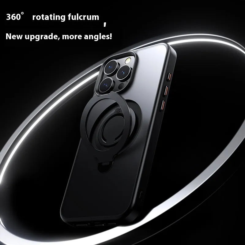 Frosted phone case for Apple iPhone with pull ring bracket and magnetic suction in matte black colour
