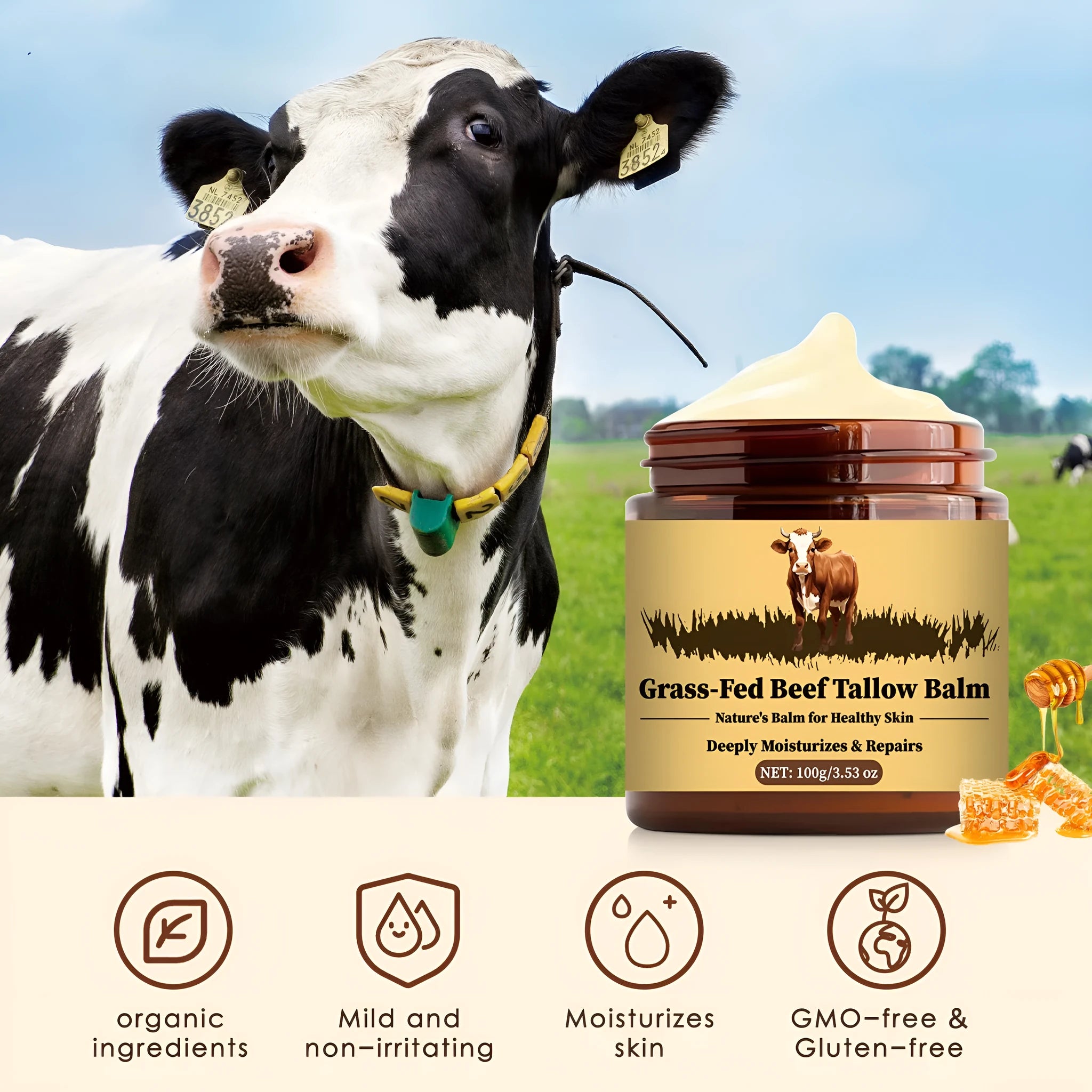 Tallow moisturising cream 100g pot for skin replenishment suitable for women and men