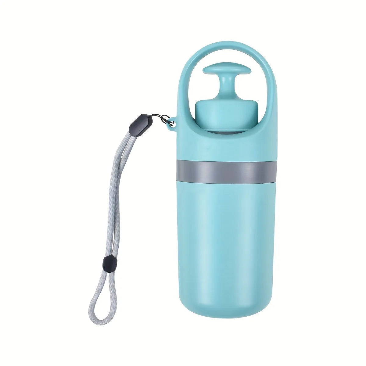 Blue portable dog poop scooper with built-in bag dispenser, clip-on design for leash or harness, 2.7 x 7.4 inches