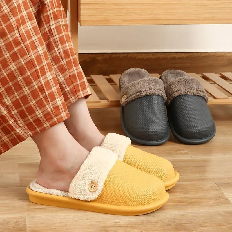 Winter home slippers for women, detachable washable thermal insulation, EVA upper, round toe, stripe pattern, available in grey, pink, purple, yellow and dark blue
