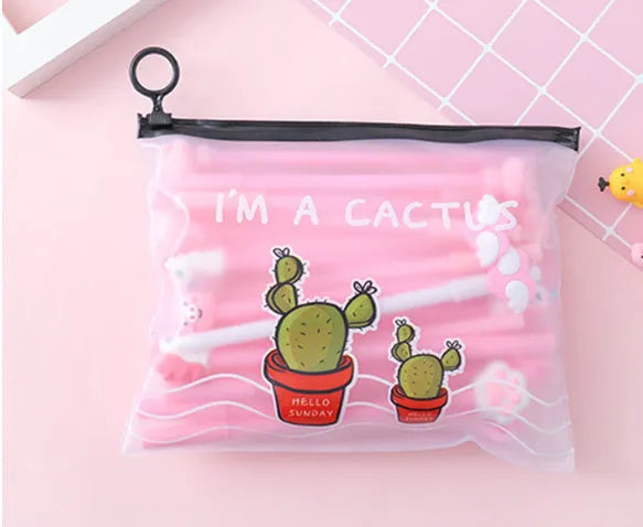 Marvel cartoon cactus design 0.5mm black ballpoint pen 20-pack with plastic storage case
