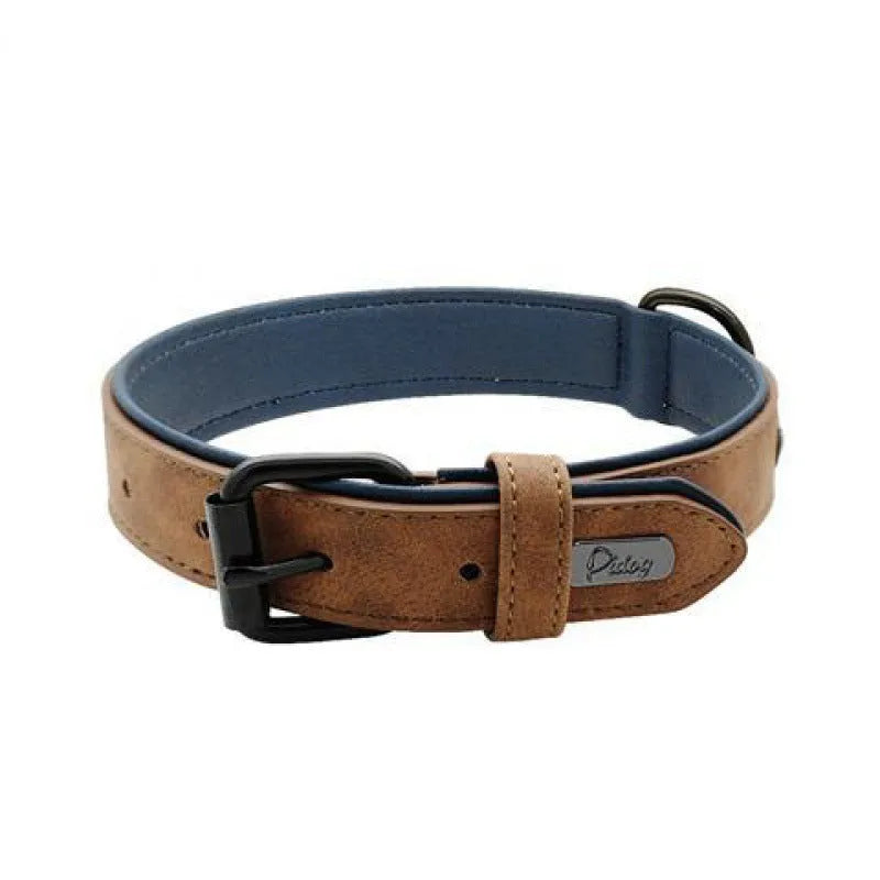 Adjustable dog collar with buckle fastening in purple colour showing double-layer construction