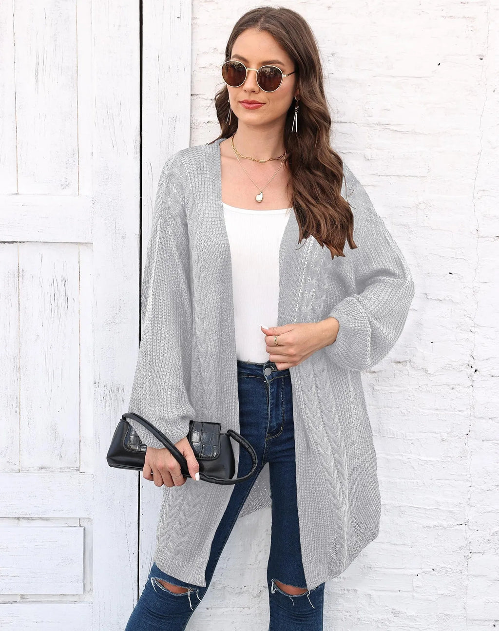 Women's loose casual acrylic sweater coat cardigan in army green colour