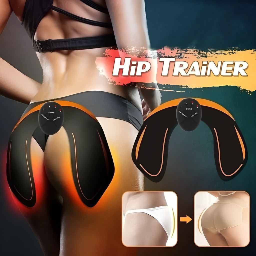 EMS hip muscle training stimulator device with gel pads for abdominal toning and buttock lifting