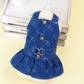 Blue denim princess dress for small dogs with bracket-skirt styling option
