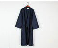 Men's woven cotton gauze nightgown mid-length home bathrobe in gray robe, front view