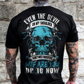 European American letters print loose fit mens tshirt in black front view