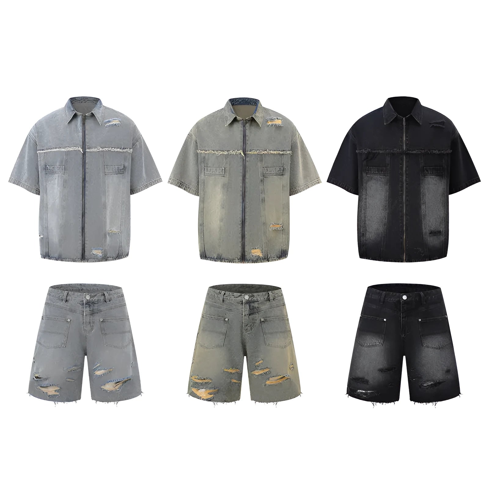 Denim style overalls suit with short sleeve top and matching trousers in loose fit streetwear design