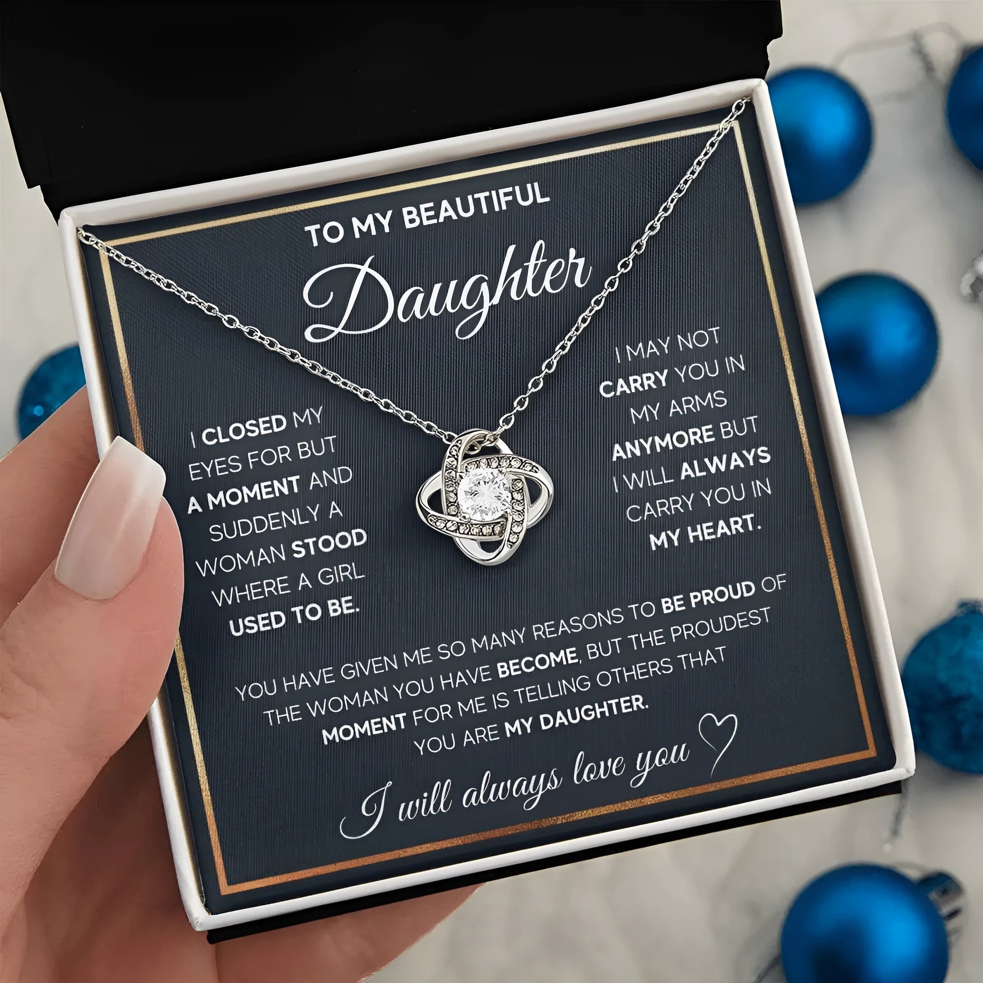 Silver metal four-leaf clover hollow jeweled pendant necklace on clavicle chain, geometric style, in gift box