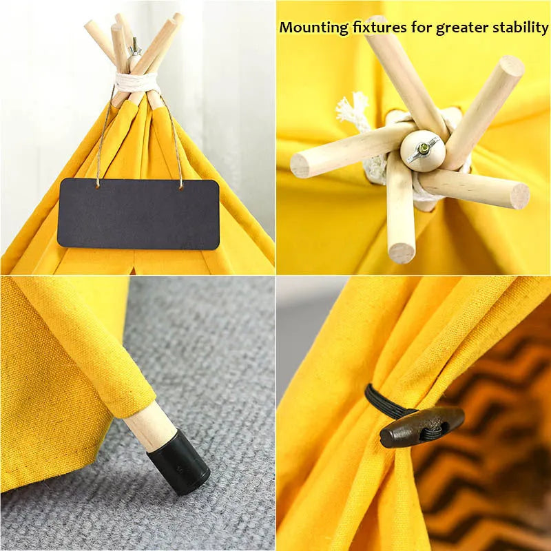 Portable pet teepee tent bed for small dogs cats rabbits with striped pattern