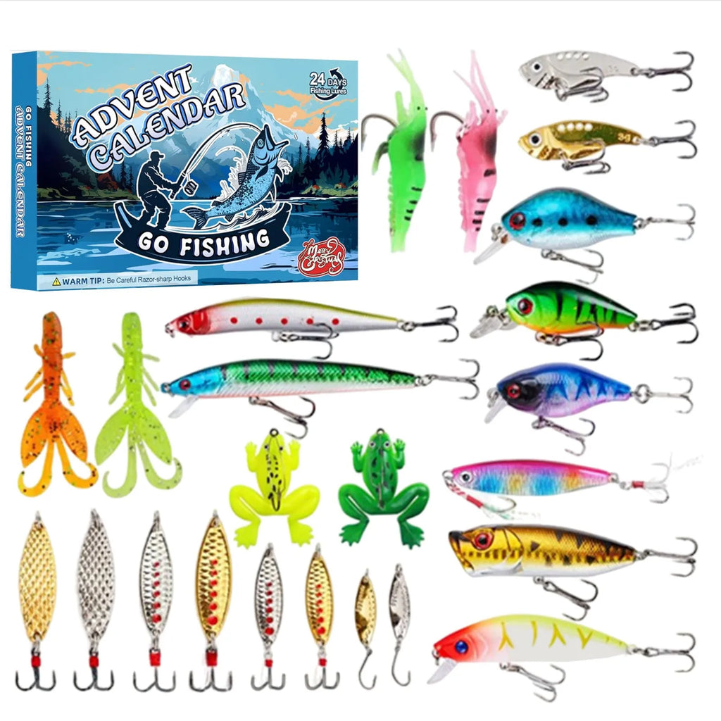 Christmas Advent Calendar Fishing Gear Set 14x9x1.5 inches compact holiday gift for anglers