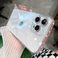 Transparent tempered glass phone case with glitter frame for iPhone, back cover view