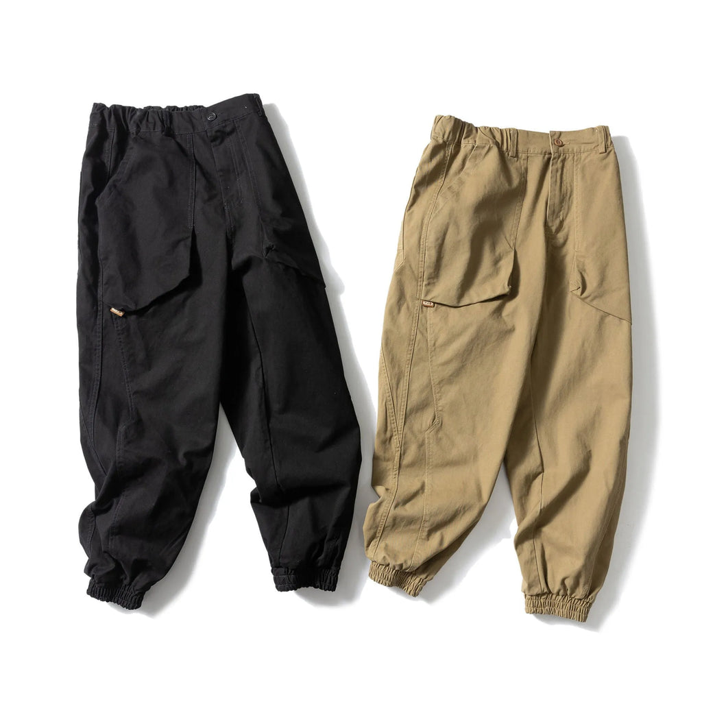 Cotton tapered casual pants with ankle tied design in black or khaki colour