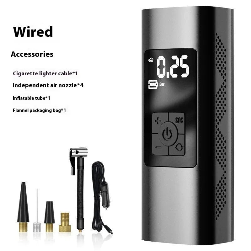 Vehicle air digital display portable wireless tire inflator with ABS metal body and 12V power