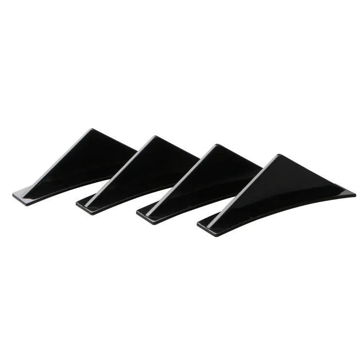 Car universal triangle rear spoiler kit with four ABS plastic pieces in bright black finish