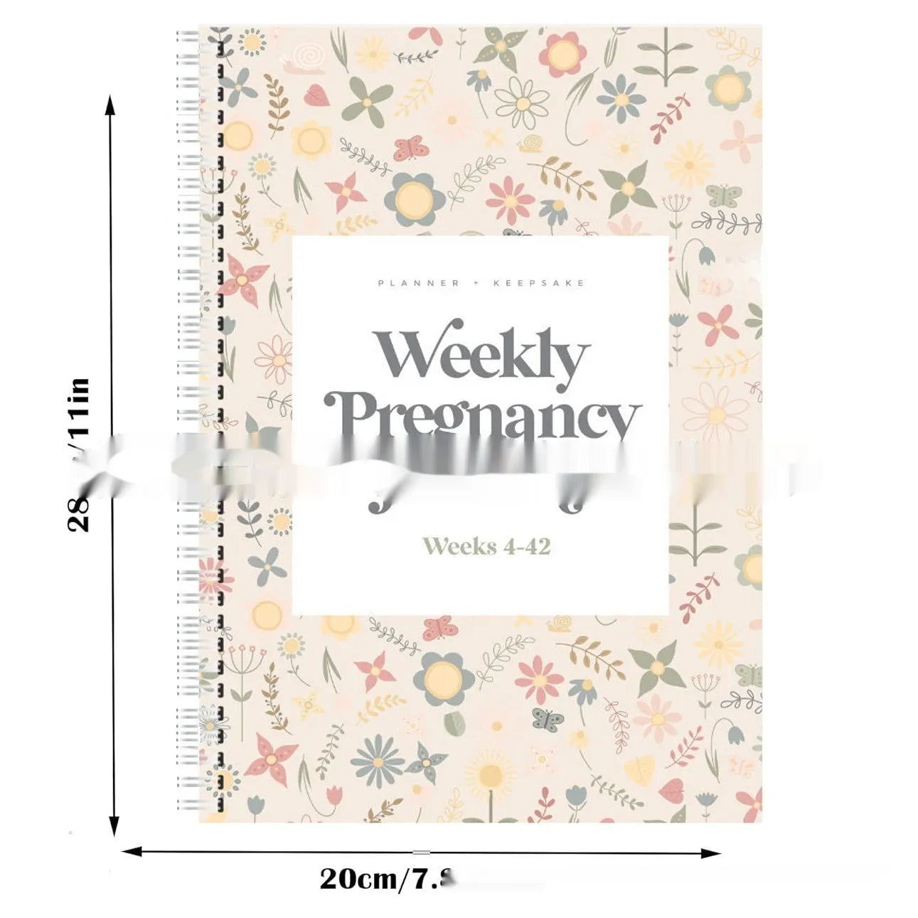 A5 size weekly pregnancy diary notebook open on a page showing weekly layout