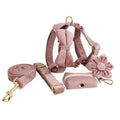 Light purple pink velvet adjustable dog collar with optional matching leash and accessory set.
