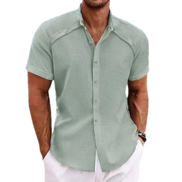 Hawaiian casual short sleeve solid colour shirt in cotton blend fabric