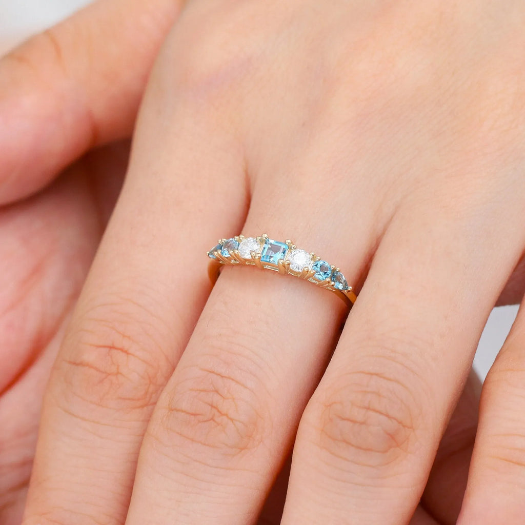 S925 sterling silver geometric ring with yellow gold finish diamond treated for women US sizes 6-10