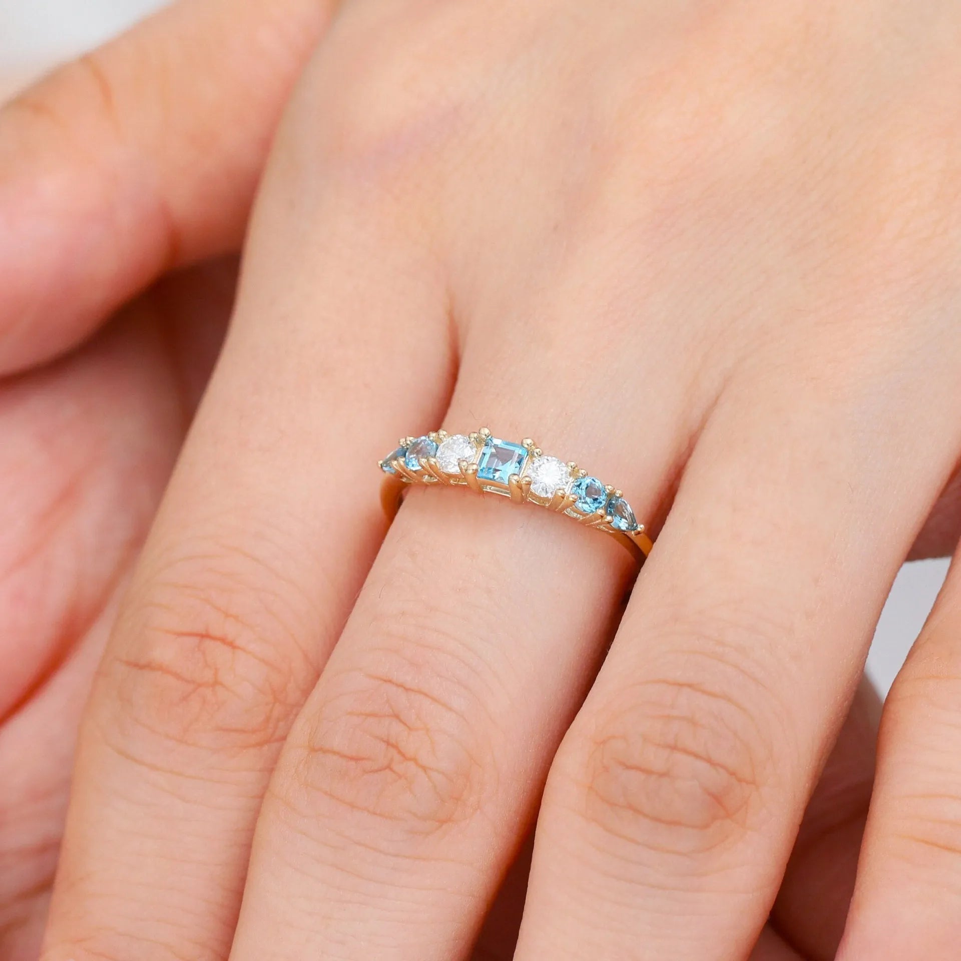 S925 sterling silver geometric ring with yellow gold finish diamond treated for women US sizes 6-10