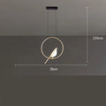 Modern linear chandelier with a minimalist metal magpie bird design and clear acrylic details, hanging 150cm long.