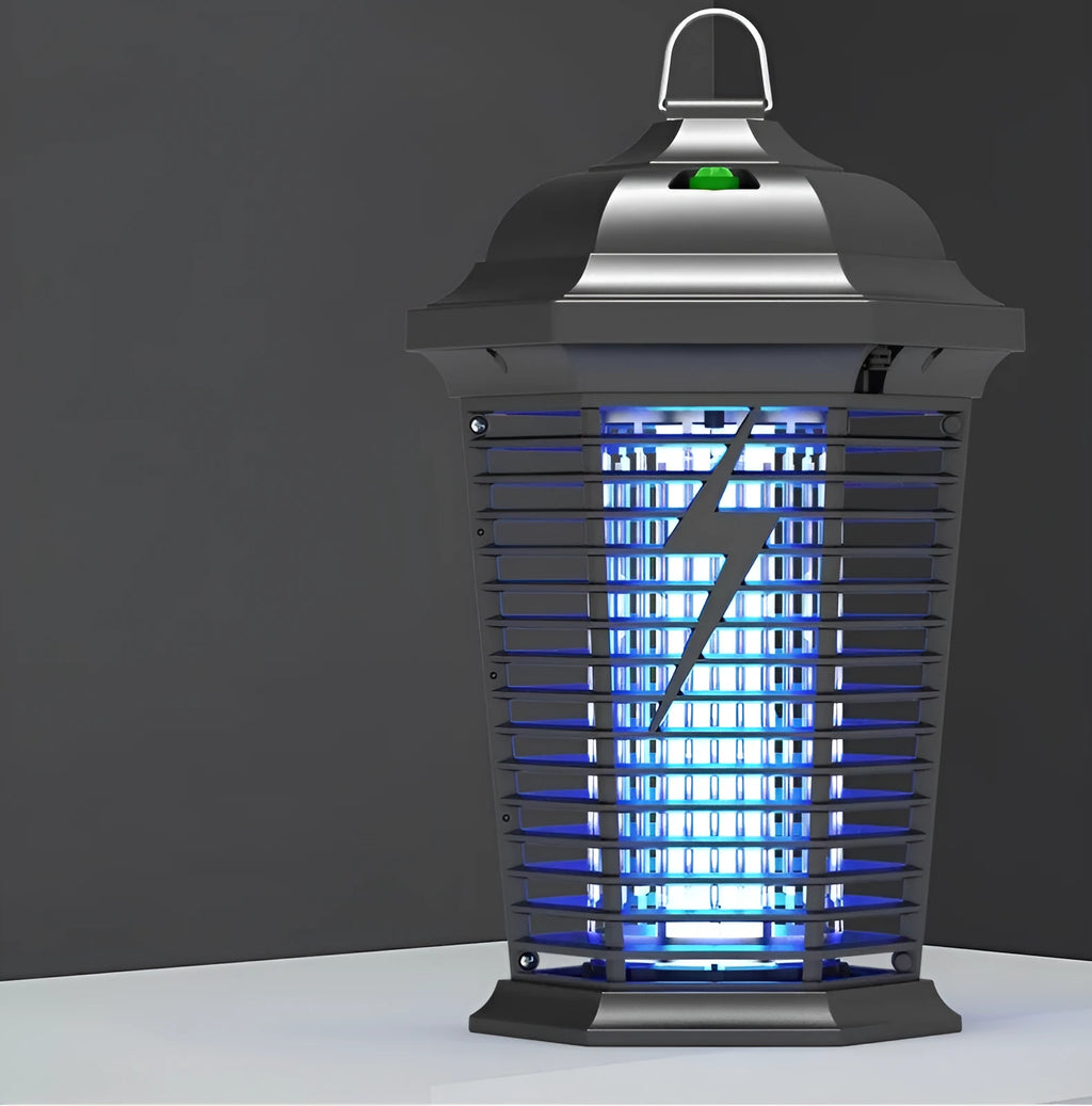 Black outdoor electric mosquito killer with UV light and shock grid for patio and garden insect control