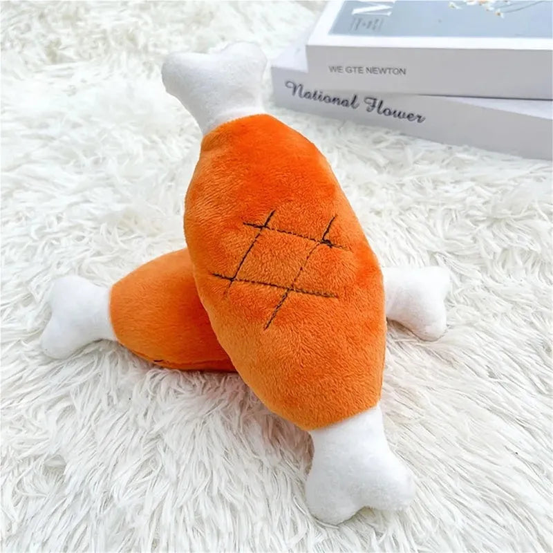 Plush chicken leg dog chew toy with squeaker, soft fabric and PP cotton, for small and medium dogs
