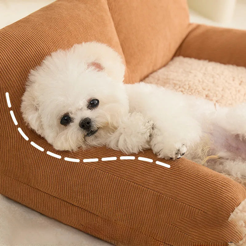 Grey pet nest cushion mat for small dog, shown in medium size with dimensions 58cm long by 43cm wide.