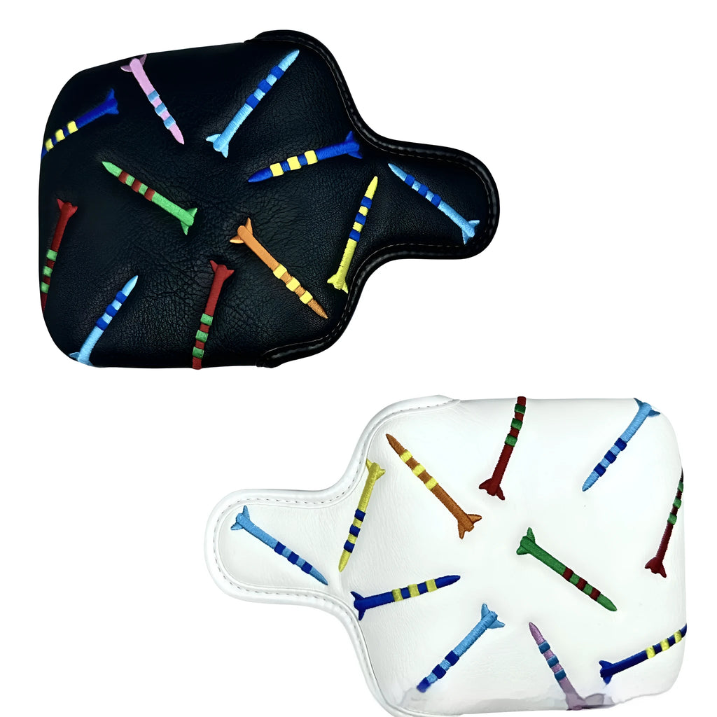 Golf putter protective sleeve with rocket pattern square design in black PU leather