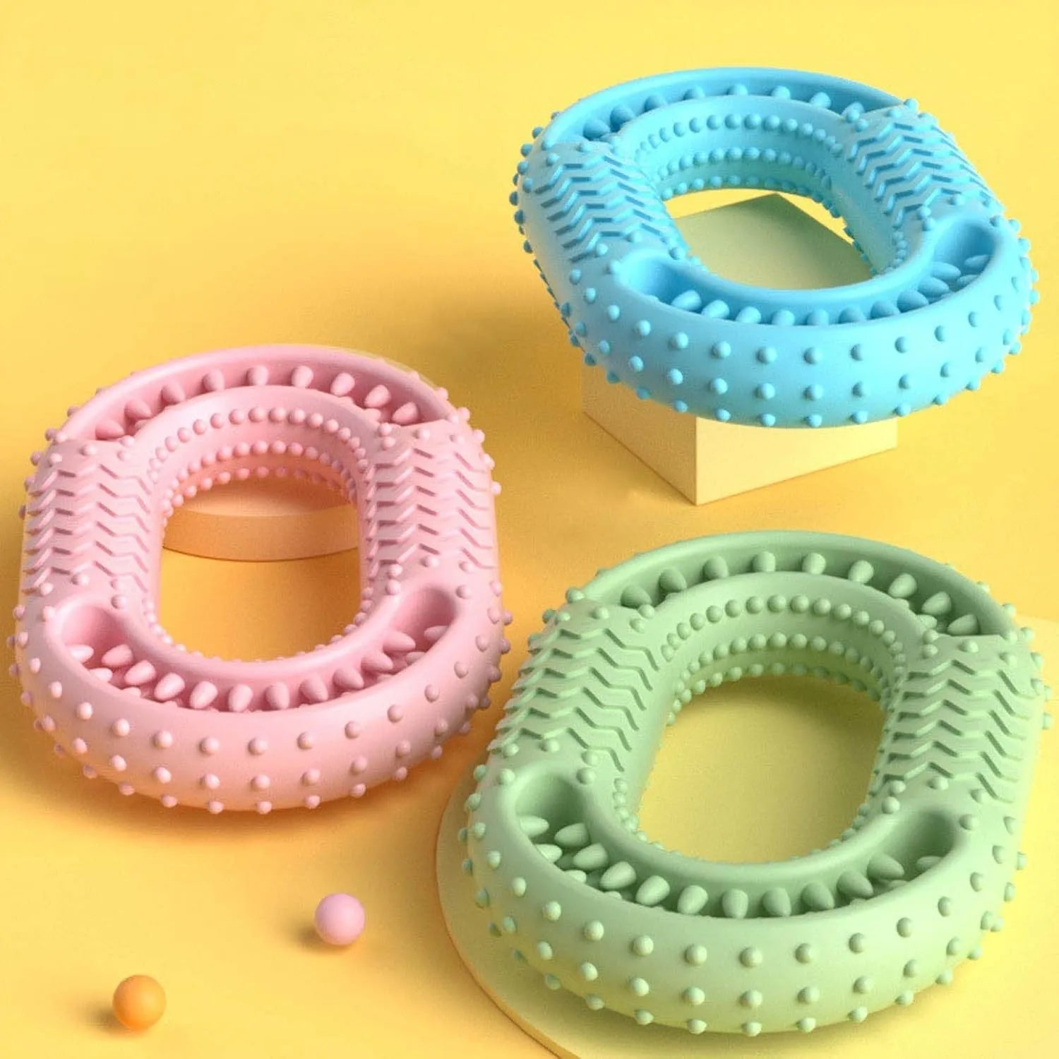 Blue O-ring shaped durable dog chew toy for aggressive chewing and dental care.