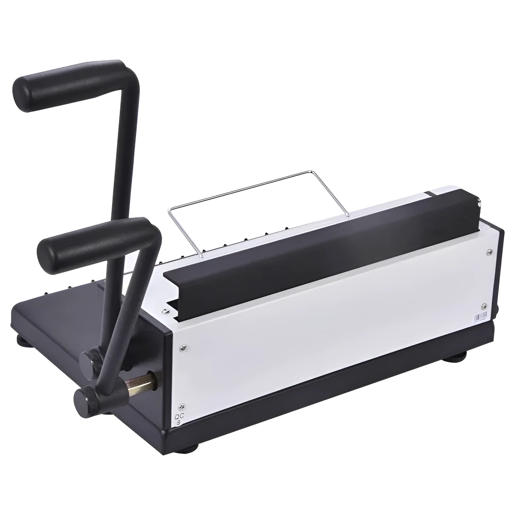 Leisheng 34-hole black manual iron ring binding machine on desk with paper