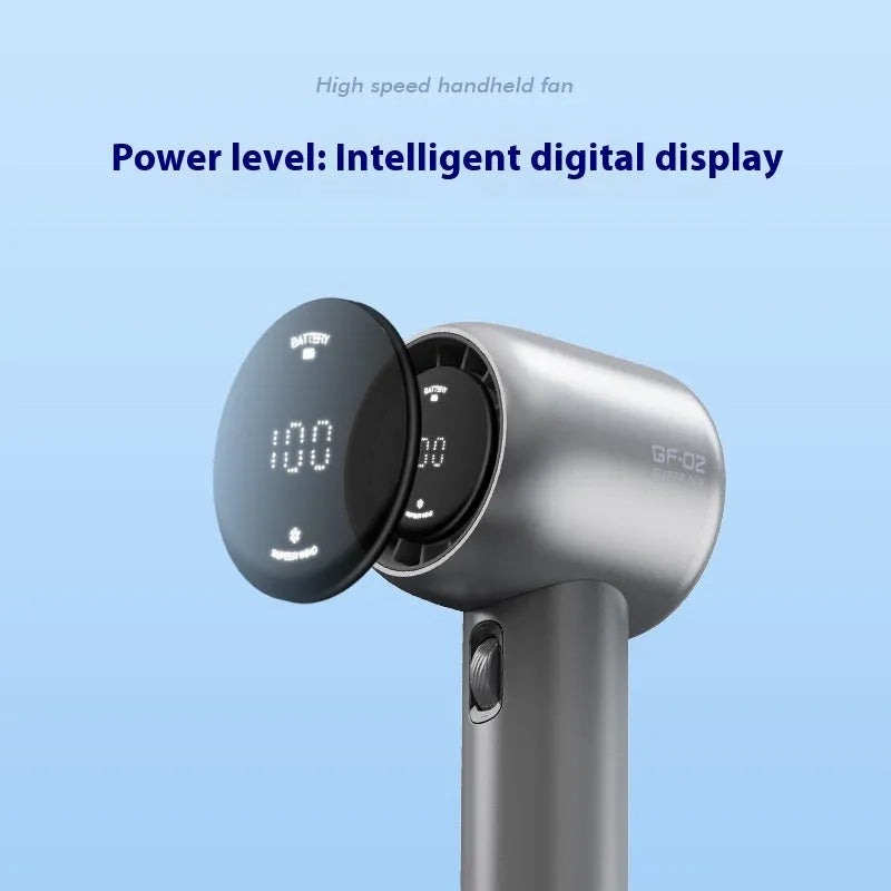 Mini handheld portable fan in Diamond White with knob control and USB data cable for outdoor charging