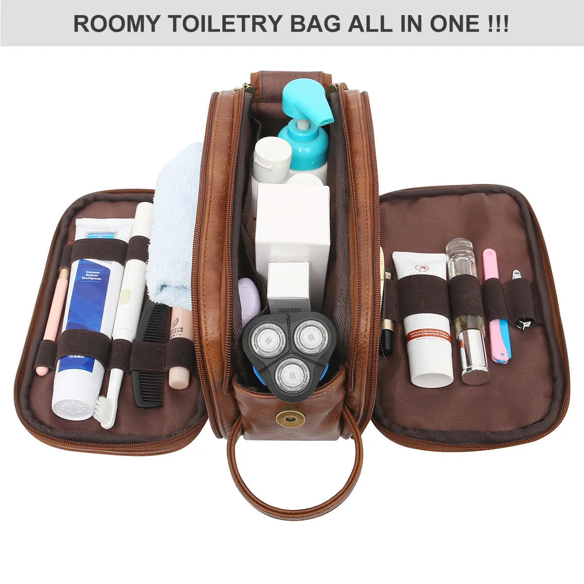 Men's solid colour toiletry bag in Pu material for travel storage
