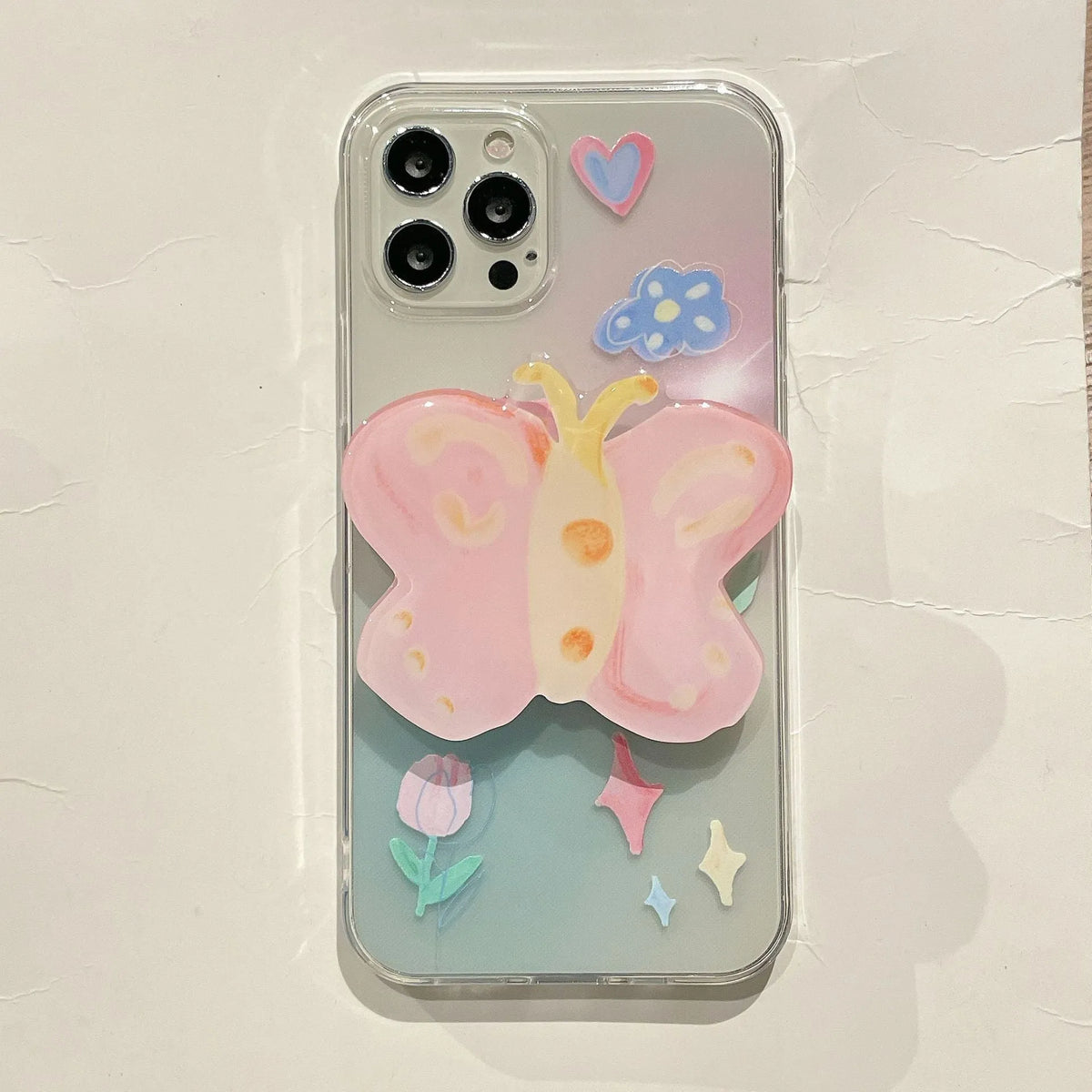 Millennium Spice butterfly stand phone case for iPhone, TPU back cover, solid colour butterfly design