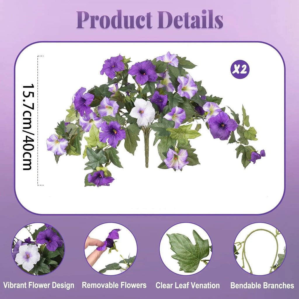 Plastic and silk artificial flower bouquet with 12 metal fork stems for outdoor garden decoration.