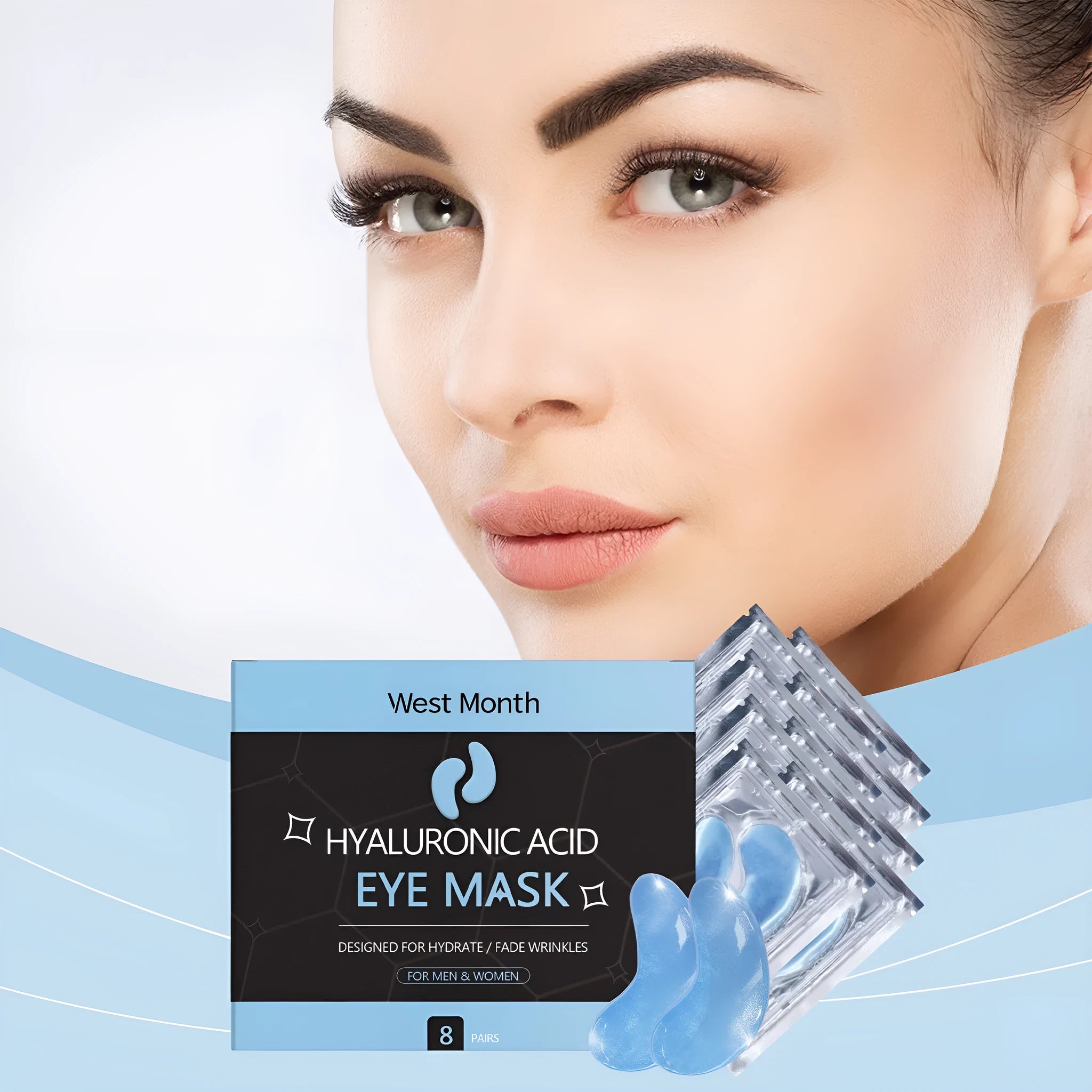 Hyaluronic Acid Eye Mask 8 pairs in individual packets with serum ingredients list