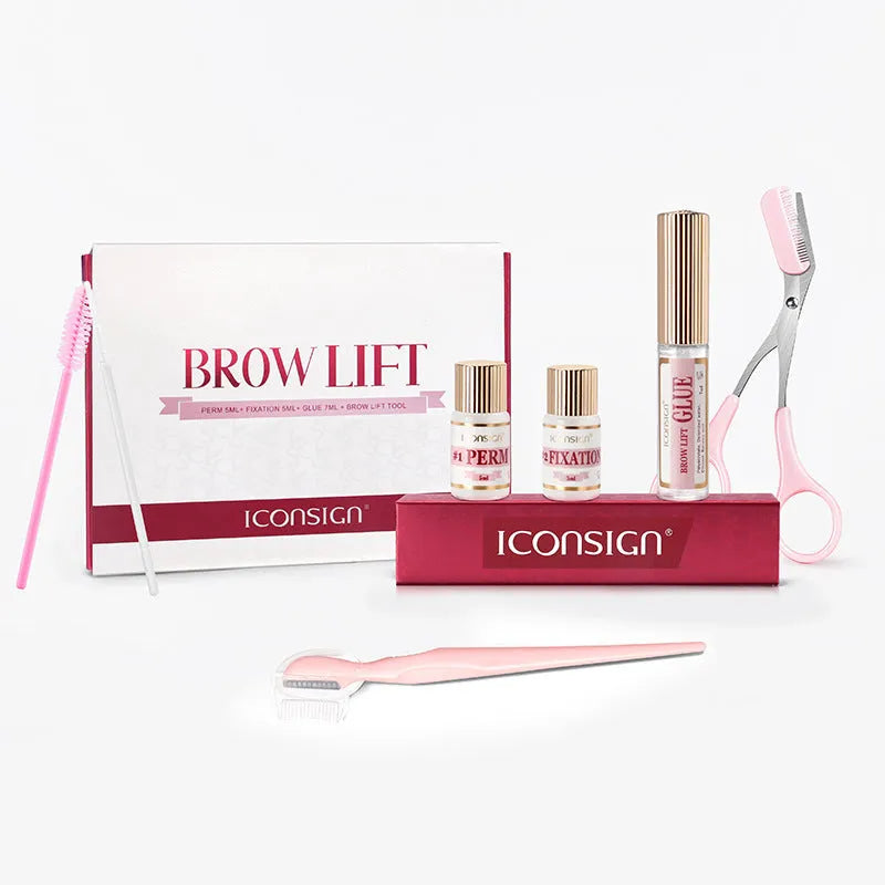 Pink eyebrow perm kit with scalding suit and quick ironing tools for home eyebrow styling