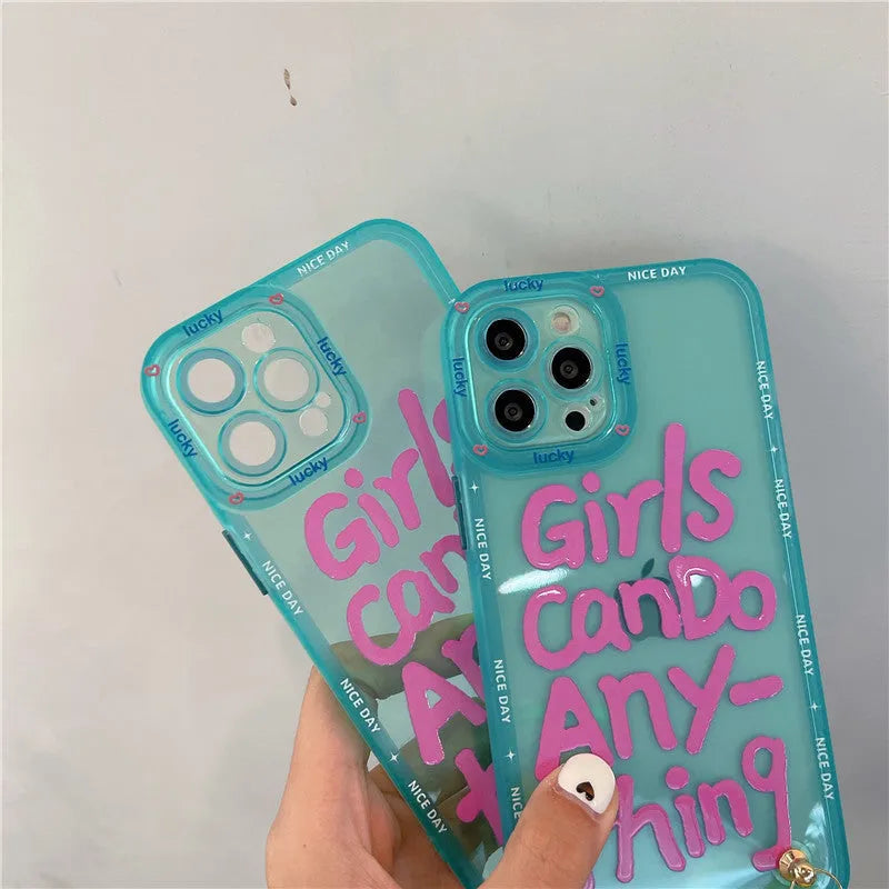 Graffiti personalised English lanyard phone case for iPhone in TPU with detachable strap