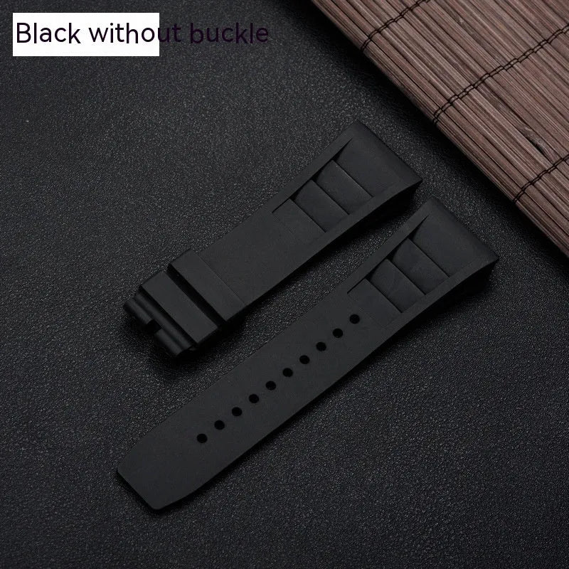 Punk style silicone watch band replacement in black with 25mm strap ear width