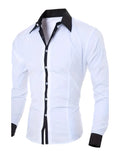 Long-sleeved colour-blocked shirt for teenage men in White with contrasting panels, figure-hugging cut