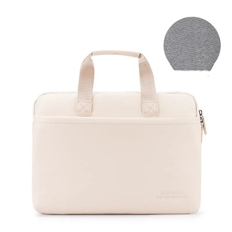 Beige PU leather laptop bag for MacBook Pro 15.6 inch with zipper closure and soft handle