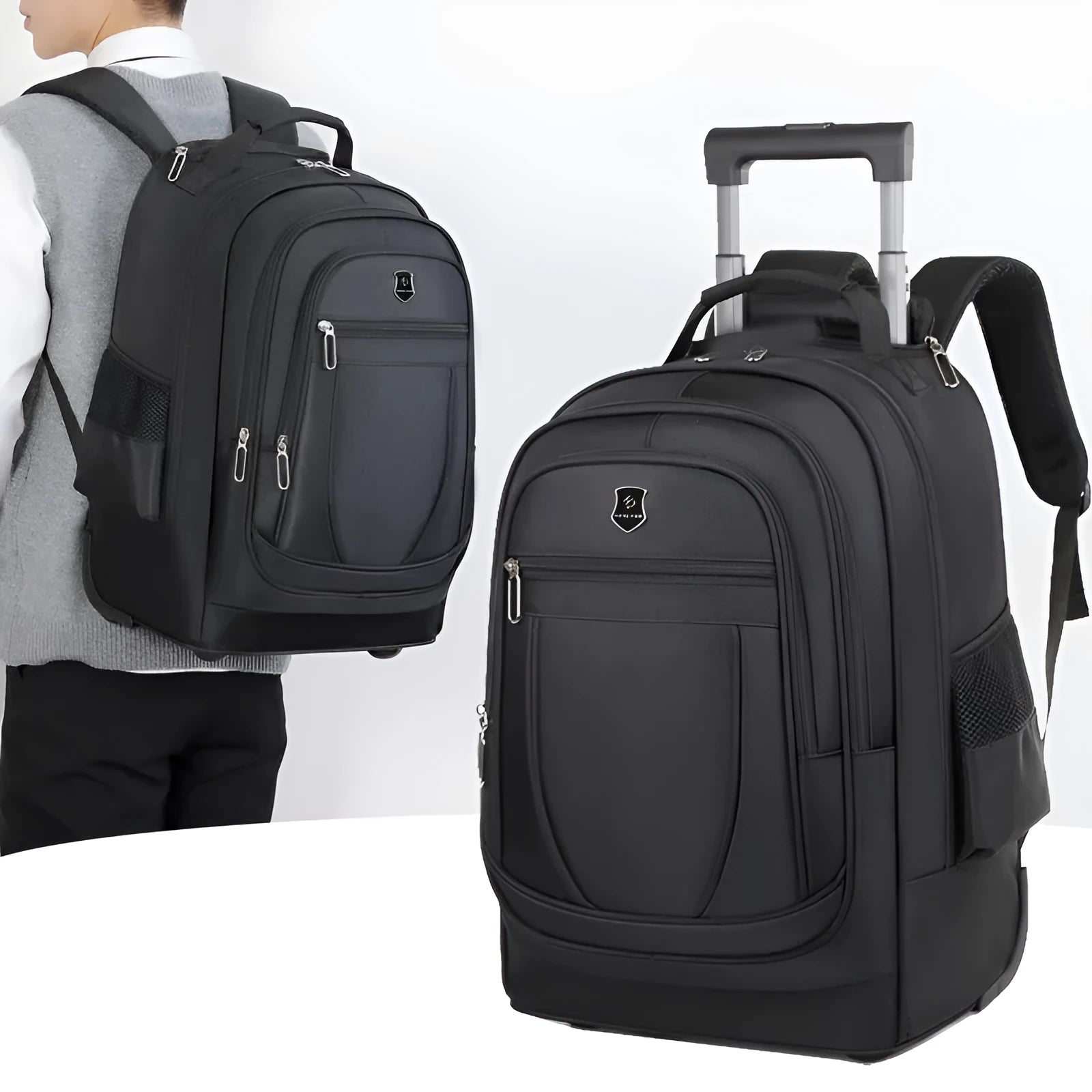 Large capacity drawbar Oxford cloth backpack in gray for leisure travel with air pillow belt
