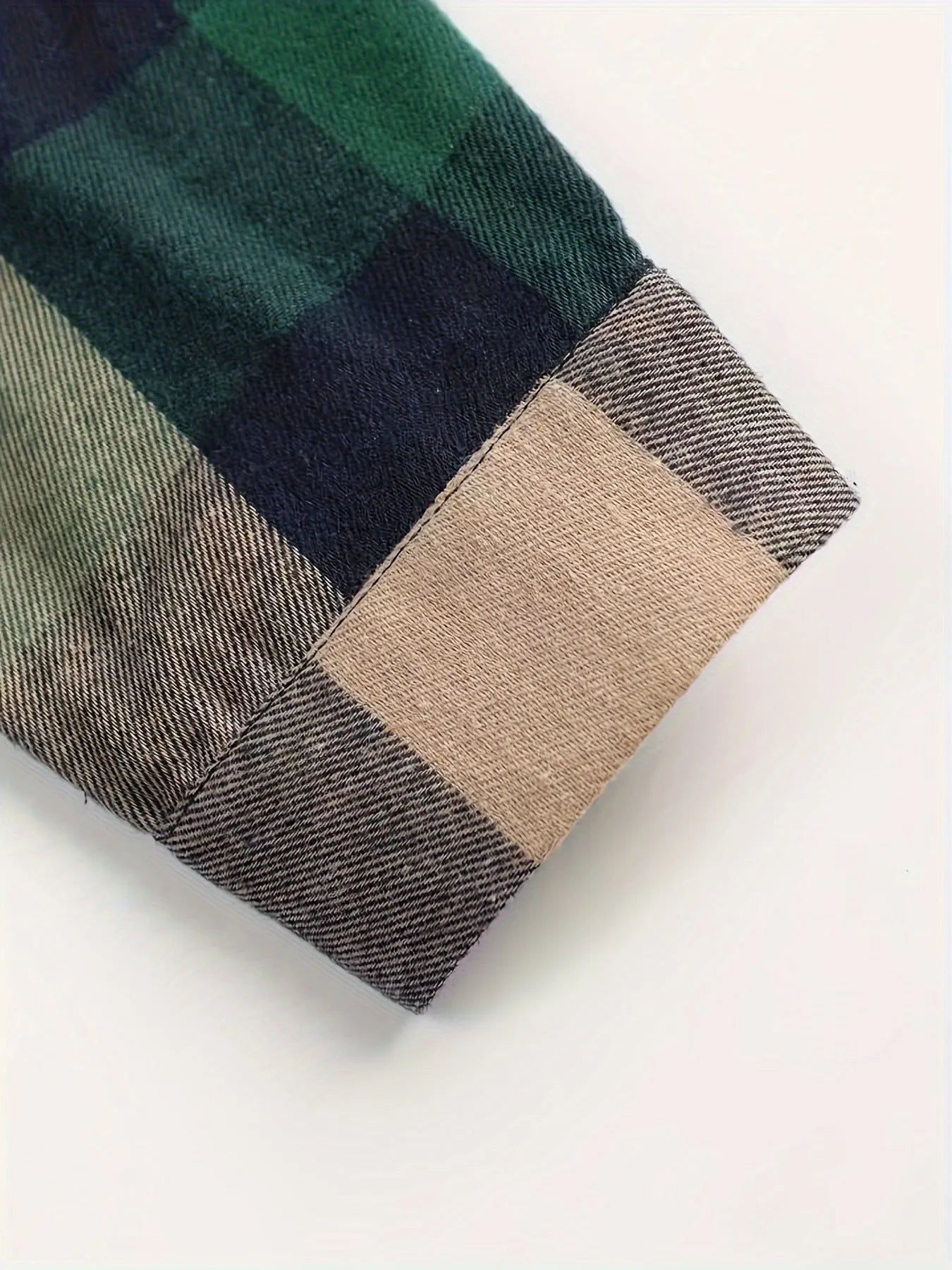 Dark green cotton plaid cardigan shirt for men, front view, commuting style