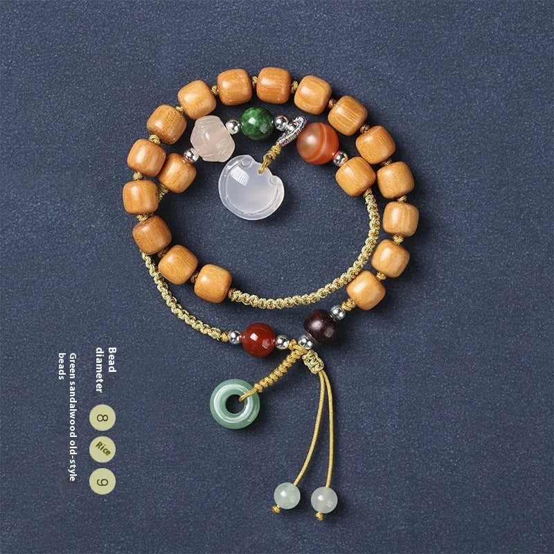 Hand-woven ebony double ring bracelet for women in national style with Ruyi motif.