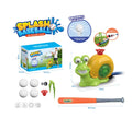Cactus-shaped outdoor water sprinkler toy for kids connecting to a garden hose in a sunny backyard