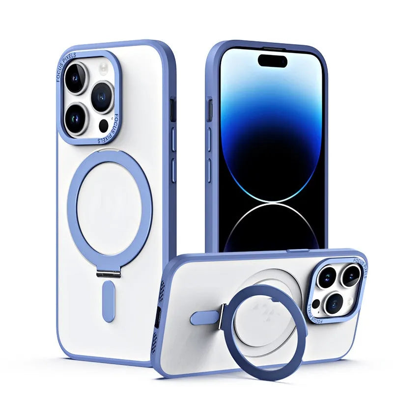 Magnetic charging phone case holder with invisible bracket for iPhone 11-15, black TPU PC sleeve