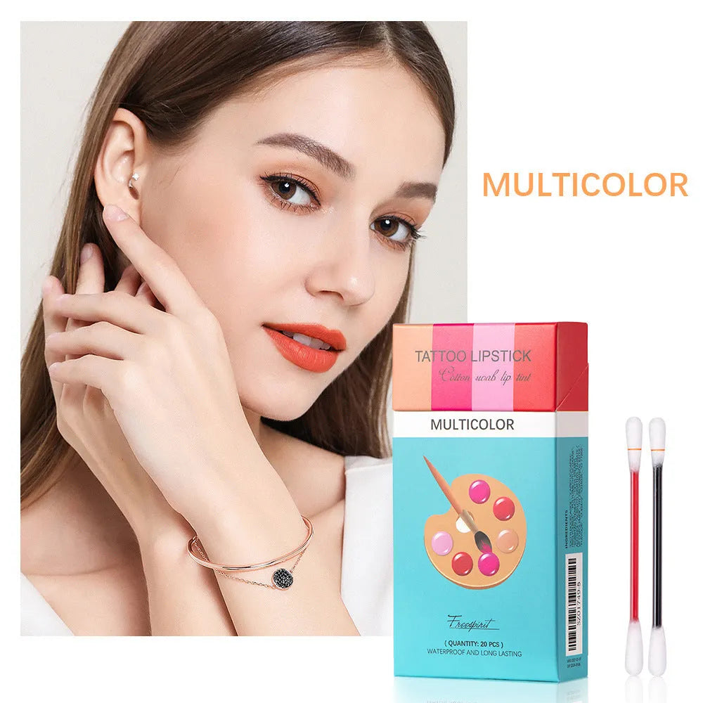 20-piece cotton swab lipstick set in cigarette box packaging, variety of shades