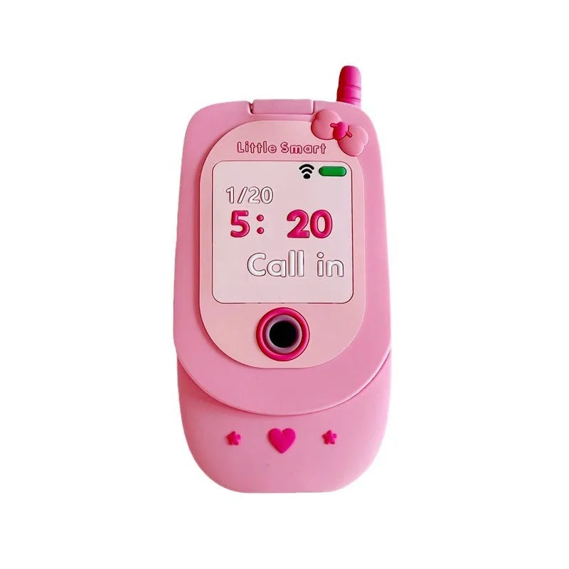 Pink silicone flip phone case with mirror for iPhone models.