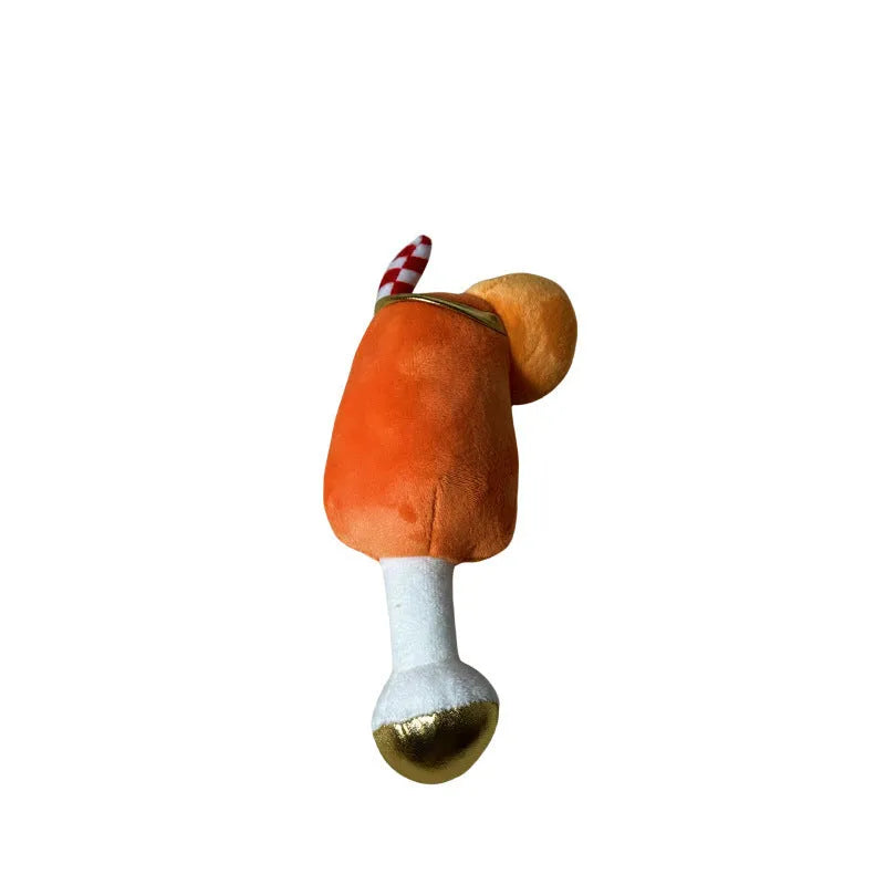 Yellow beer bottle design plush squeaky dog chew toy with teeth-cleaning feature