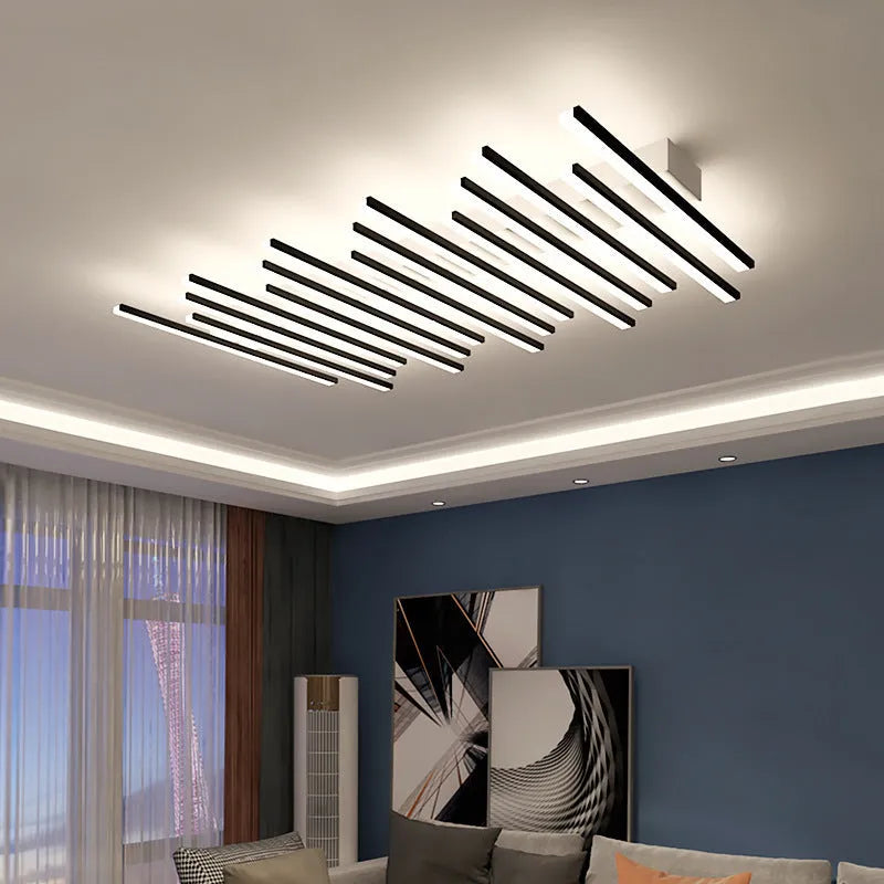 Modern ceramic ceiling light with six-head wave design in black or gold finish